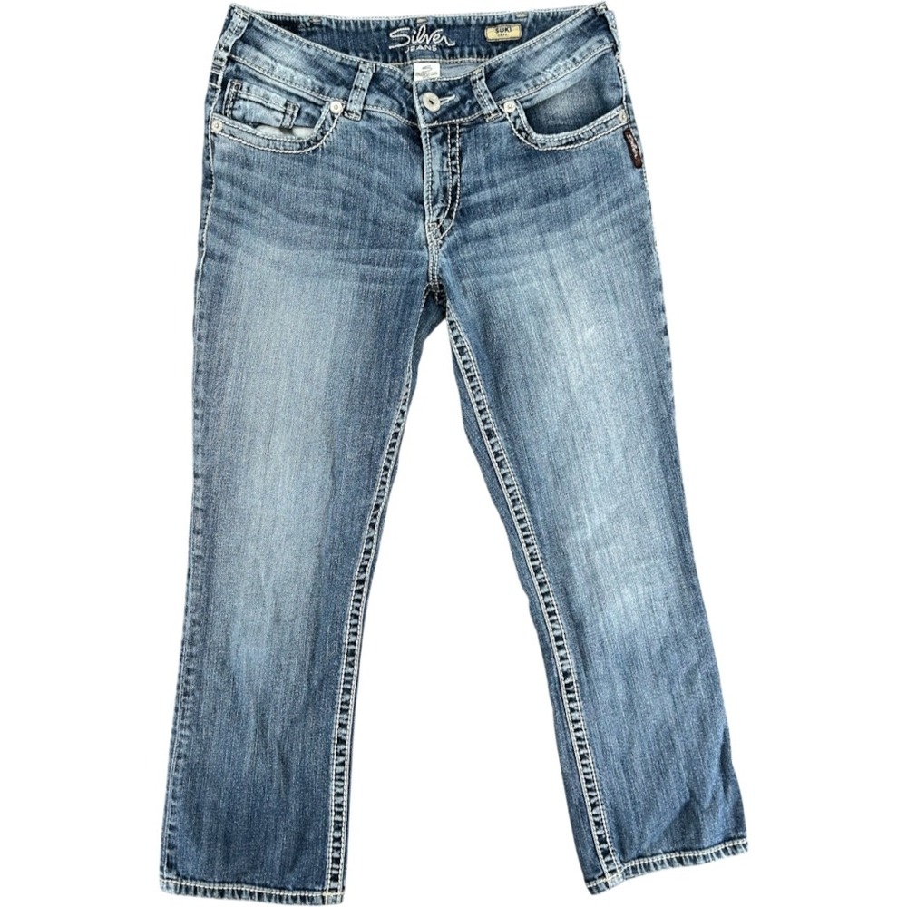 Silver Jeans Suki Capri Mid Rise Slim Bootcut Blue Denim Size 32